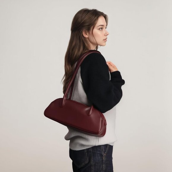 Women Burgundy PU Leather Shoulder Purse Elegant Swing Bag for  daily use Work - Picture 2 of 7